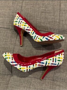 naughty monkey Red Multicolor Woven Patent Leather Pumps